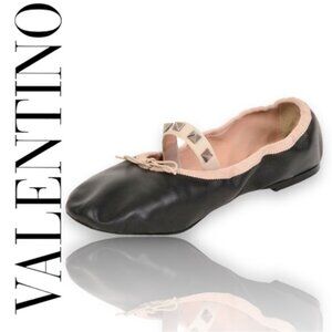 New ValentinoRockstud Leather Ballerina Flat authentic​​